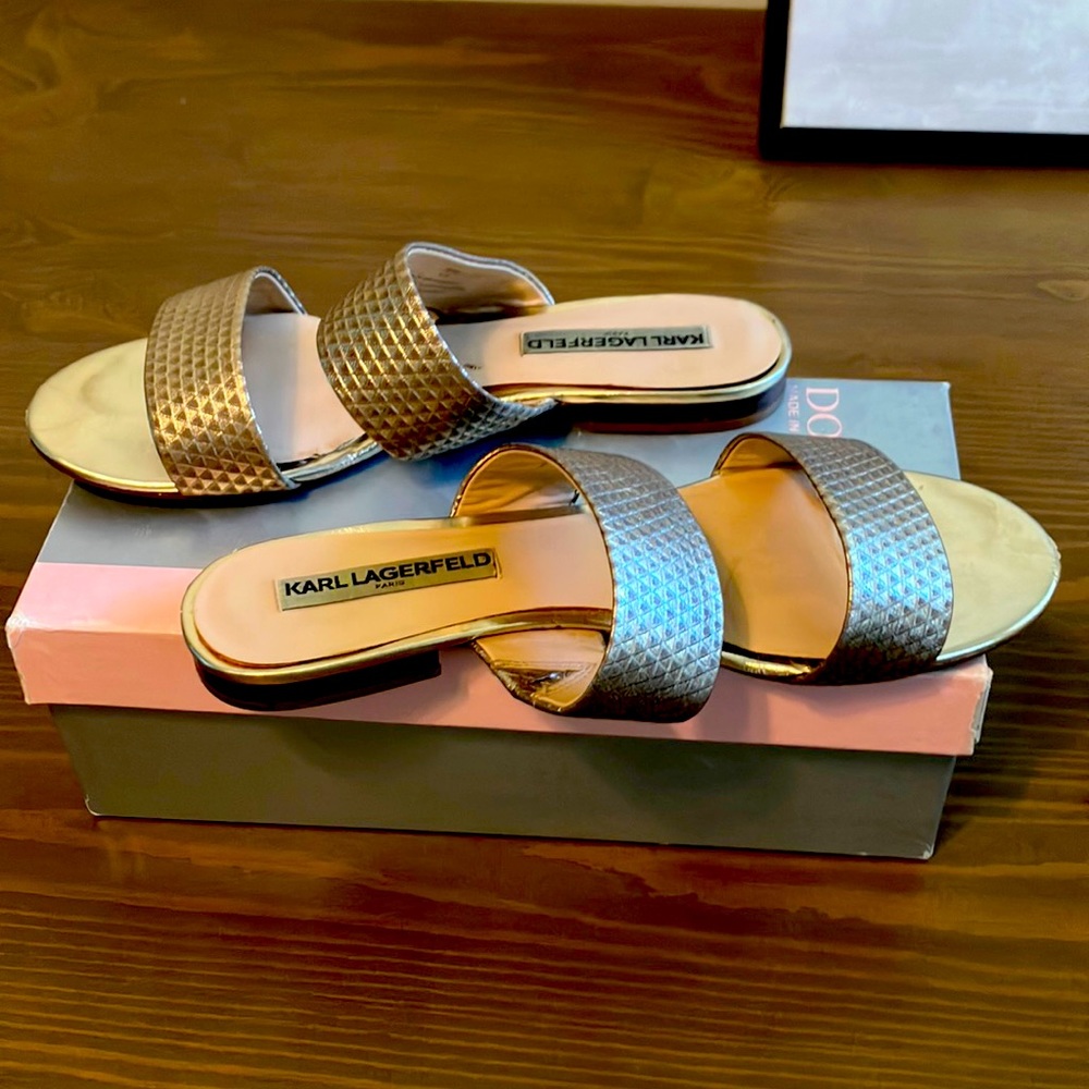 Karl Lagerfeld leather slide sandals size 9M/40B golden color